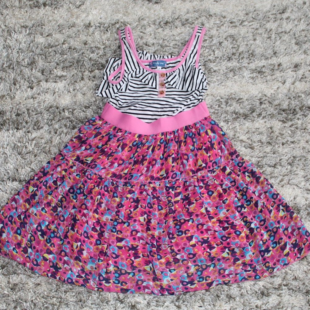 Truly Me, Big Girls' Stretchy Waist Dress with Cascading Flowy Skirt, Size 10